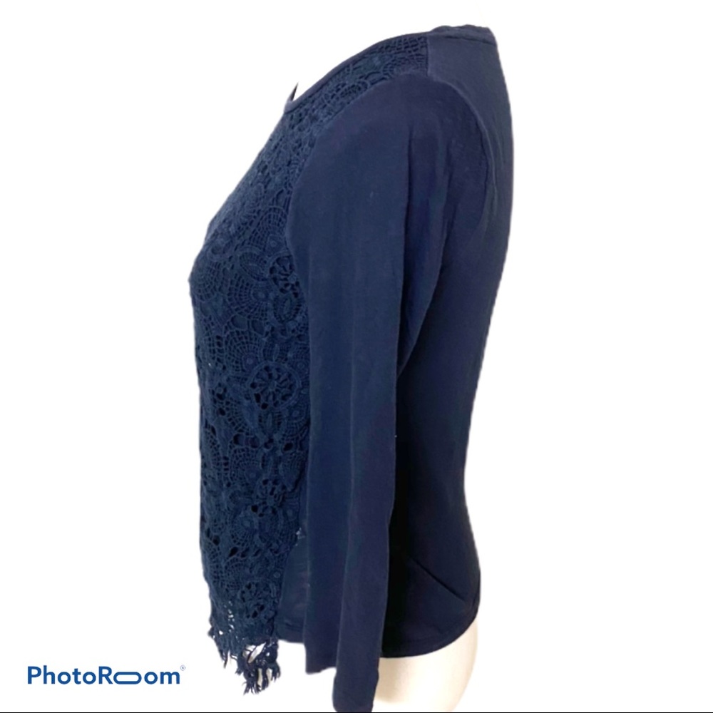 J Crew Factory Navy Lace panel knit top sz S - Picture 2 of 7